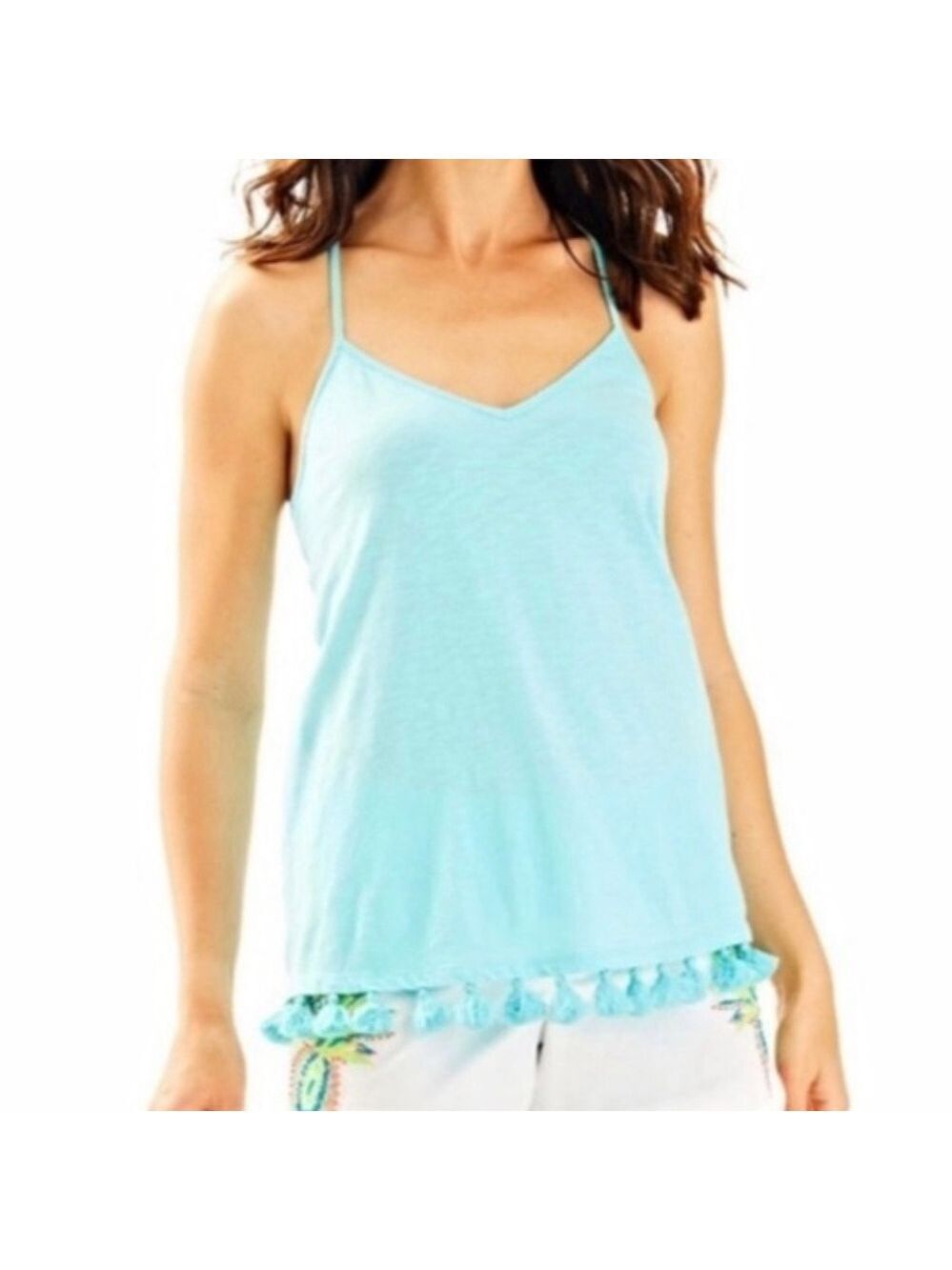Lilly Pulitzer Nye Tassel Tank Top, Mint Green, Size S, Cotton.